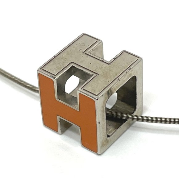 HERMES H Cube Cartier d'Ache Necklace in Metal, Orange and Silver, Women's - Picture 1 of 10